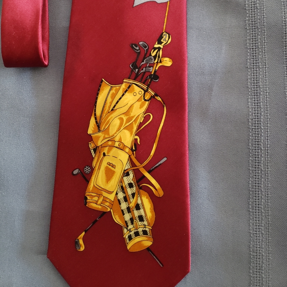 Men's Necktie PGA GOLF SERIES. Tie Silk Red Golf Theme